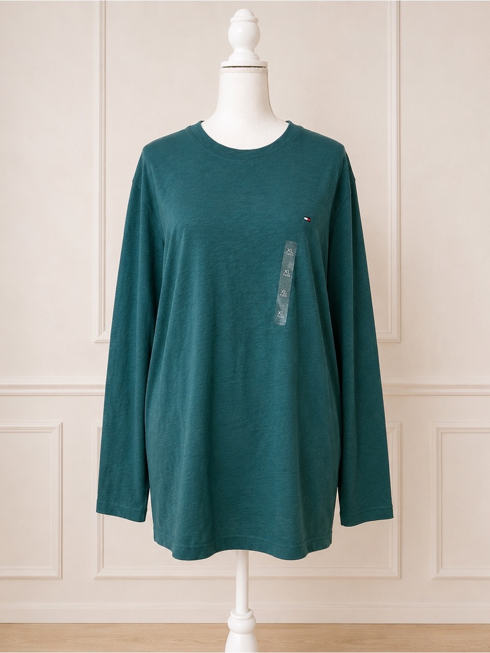 Tommy Hilfiger Men’s XL Green Slub Cotton Long Sleeve Crewneck Shirt NWT